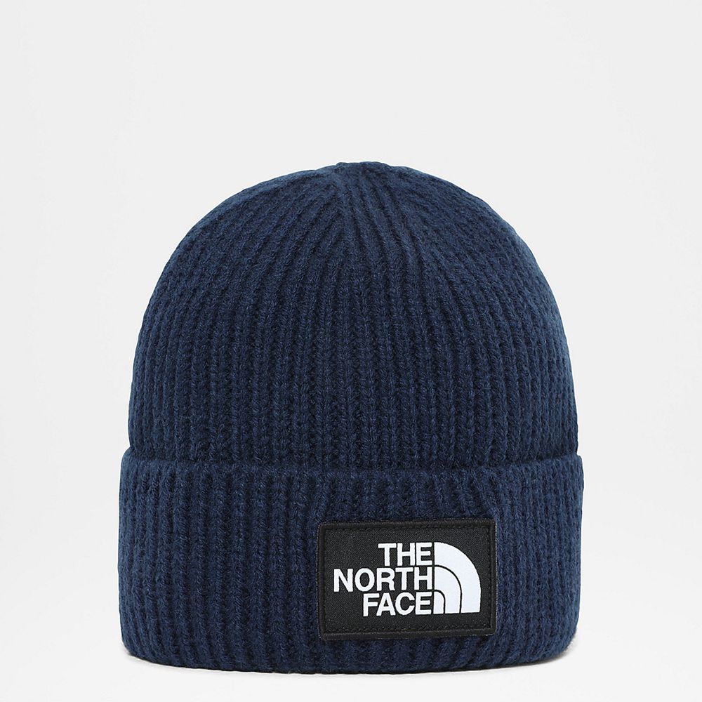 The North Face Beanies Mens Australia - The North Face Tnf Logo Box Cuffed Navy (EPX-098371)